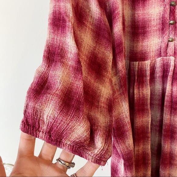 Anthropologie Maeve Pink Plaid Peasant Tunic Blouse S - Picture 5 of 11